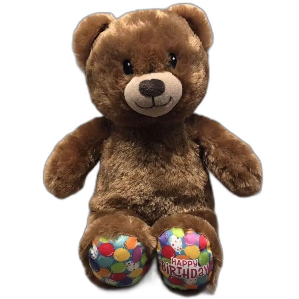 Build-A-Bear Workshop Happy Birthday Teddy Bear Plush Brown Balloons Paw Pads